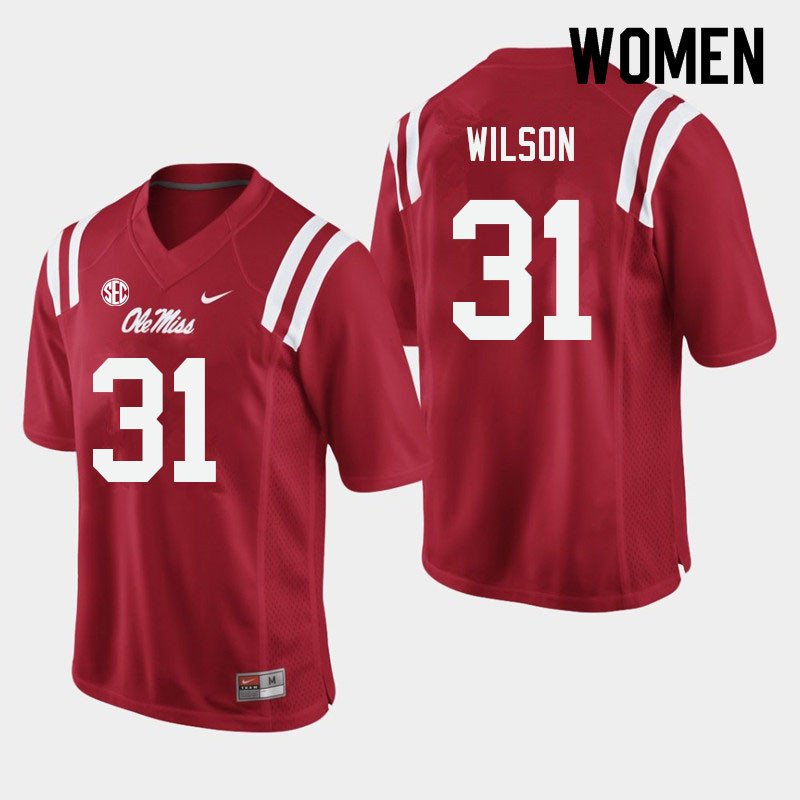 Women #31 Calvin Wilson Ole Miss Rebels College Football Jerseys Sale-Red - Click Image to Close